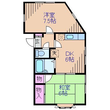 ハッピーハイツA(2DK/1階)の間取り写真
