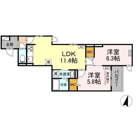 D PAINA 木月住吉町(2LDK/2階)の間取り写真