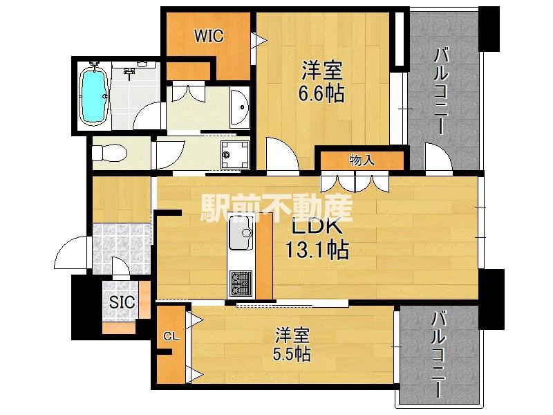 アイランドシティオーシャン&フォレストタ(2LDK/22階)の間取り写真
