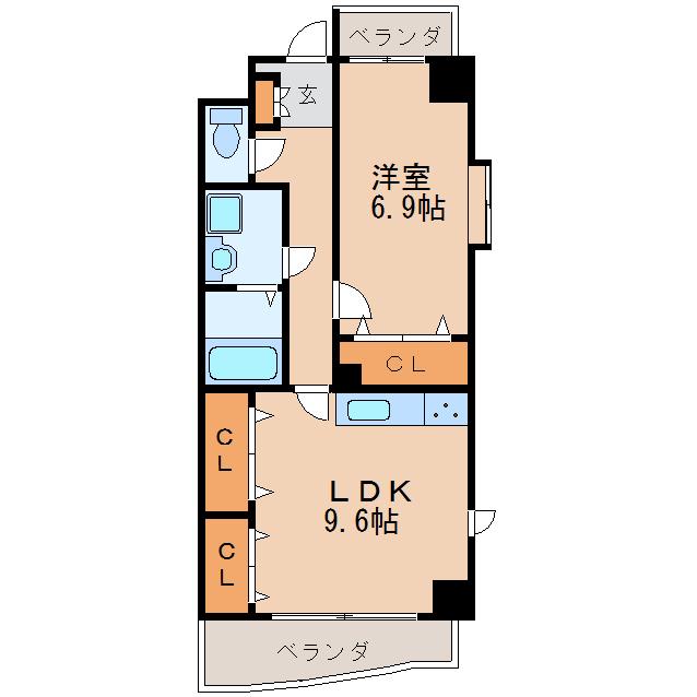 プログレスアサダ瓦町(1LDK/5階)の間取り写真