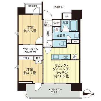 ライオンズミレス西新(2LDK/7階)の間取り写真