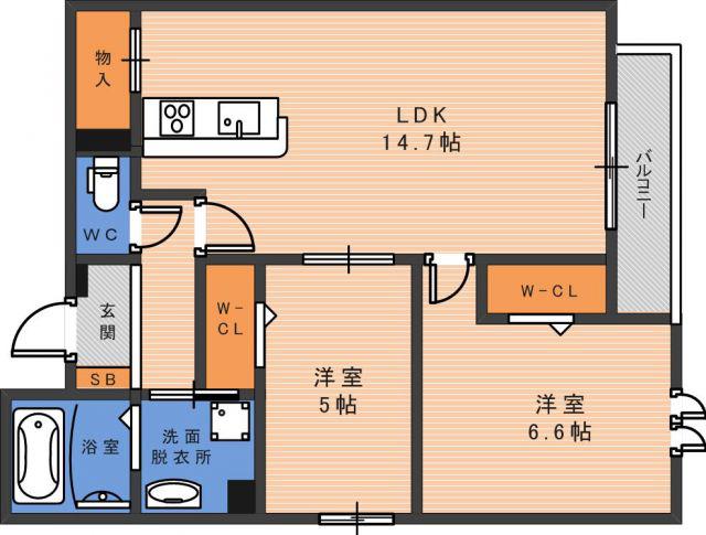 PASSARO GRANDE北田辺(2LDK/2階)の間取り写真
