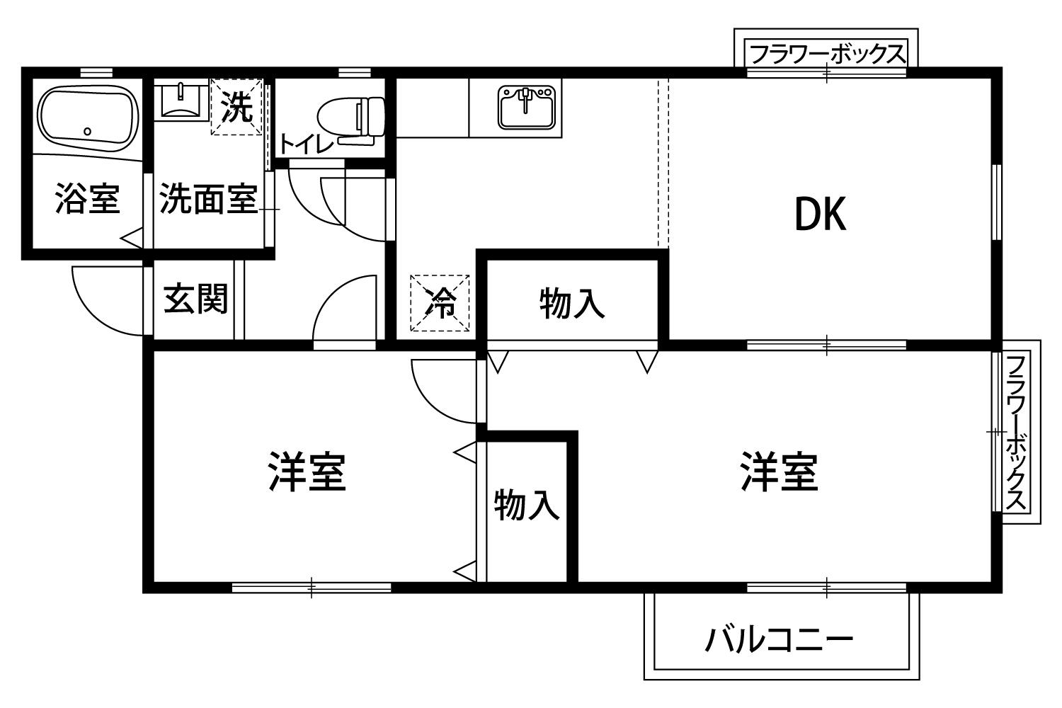 コンフォート諸江A棟(2LDK/1階)の間取り写真