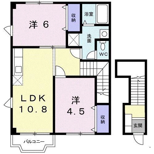 ミレエジュ I(2LDK/2階)の間取り写真
