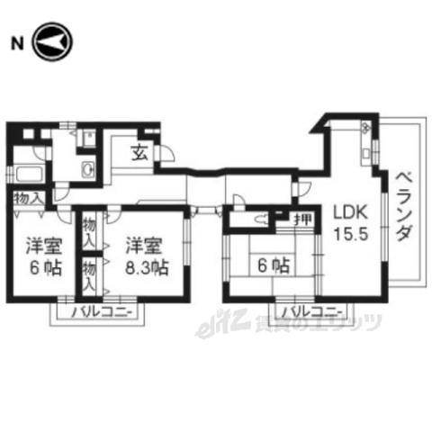 ラ・シュール北山(3LDK/1階)の間取り写真