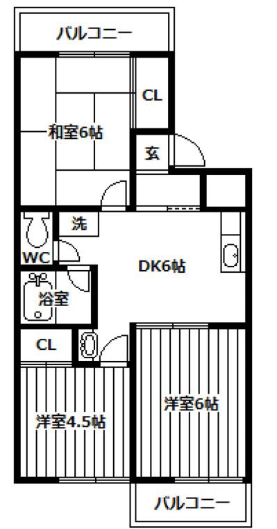 ビラ名谷B棟(3DK/2階)の間取り写真