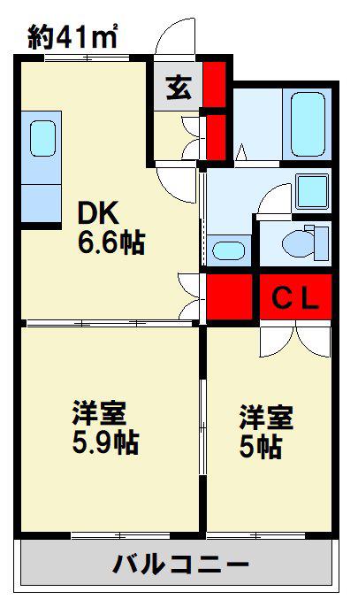 プロニティ B棟(2DK/2階)の間取り写真