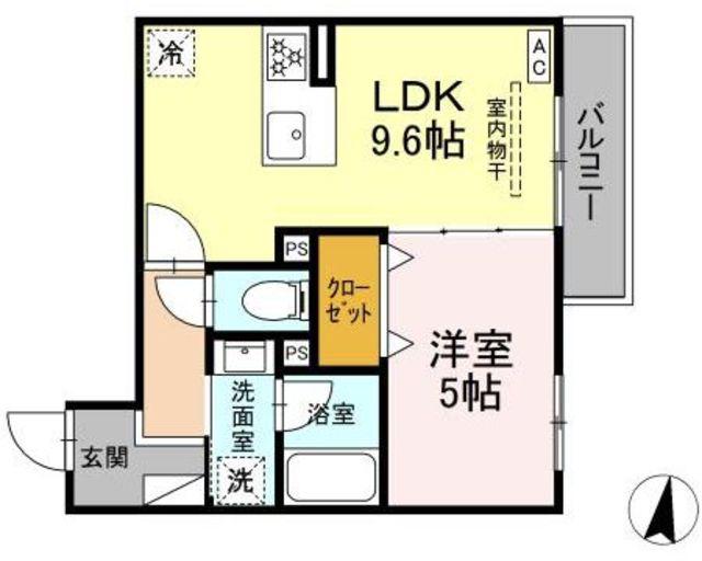 D′BLESS川崎 イースト(1LDK/2階)の間取り写真