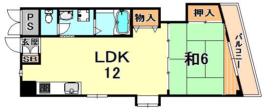 グランディア六甲将軍通(1LDK/3階)の間取り写真