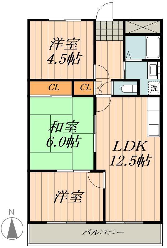明幸ハイツ(3LDK/2階)の間取り写真