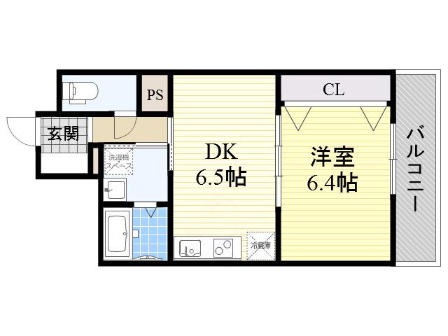 浪速コート(1DK/2階)の間取り写真
