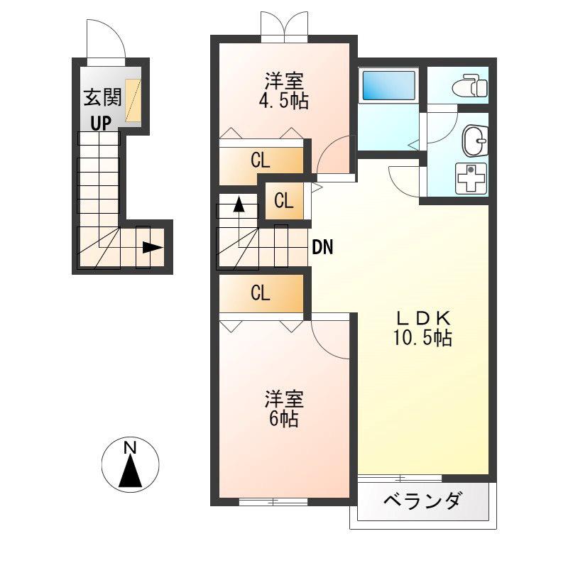 メゾンリヴェール(2LDK/2階)の間取り写真