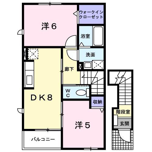 カルムA(2DK/2階)の間取り写真