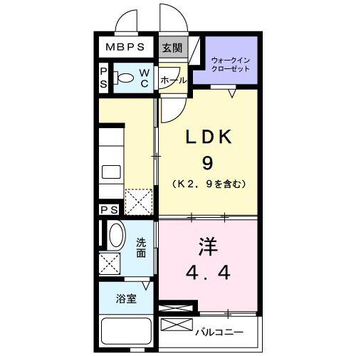 レジデンス 松井山手(1LDK/4階)の間取り写真