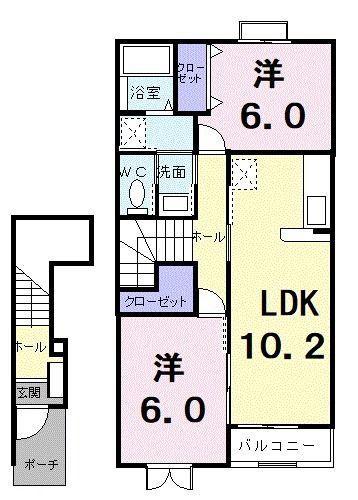 アパルトマンスタシオンB(2LDK/2階)の間取り写真