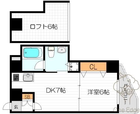 ティーズスクエア天神橋(1DK/5階)の間取り写真