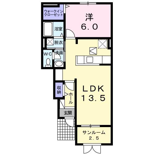 ソレイユI(1LDK/1階)の間取り写真