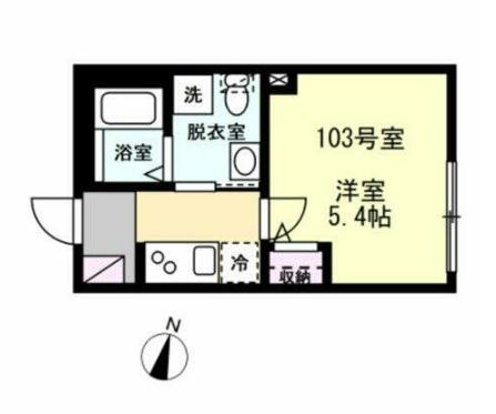 ベイルーム中央林間(1K/1階)の間取り写真