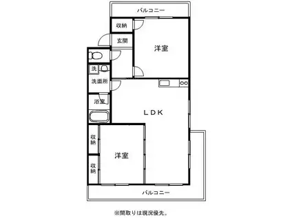 オークヒルズ707(2LDK/2階)の間取り写真