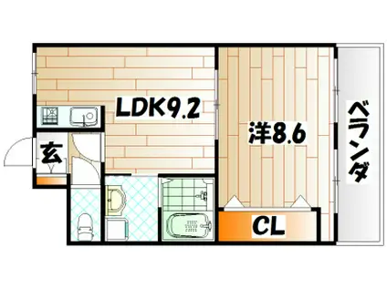 アペックス熊本(1LDK/2階)の間取り写真