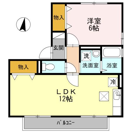 リベリュール富の原 I棟(1LDK/1階)の間取り写真