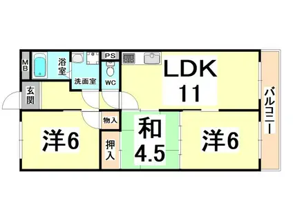 シャトー塚口B棟(3LDK/5階)の間取り写真