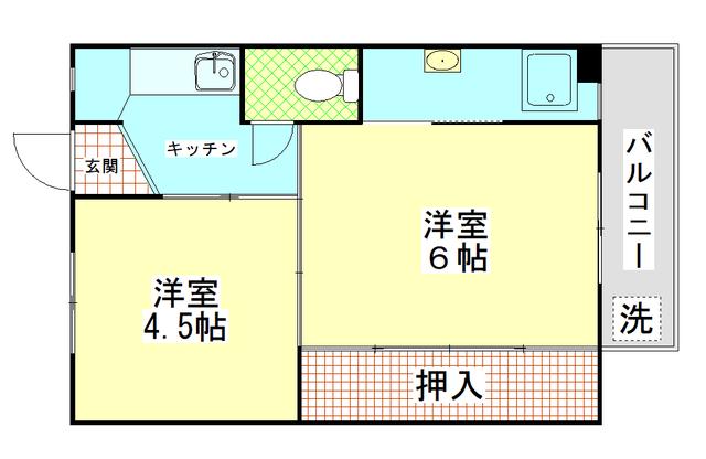 ビレッジハウス青山 2号棟(2K/3階)の間取り写真