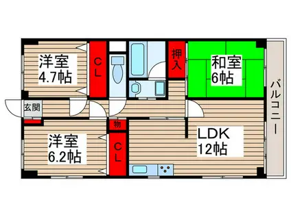 木崎台マンション(3LDK/2階)の間取り写真