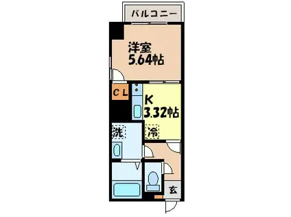 グラッチェ目覚(1K/6階)の間取り写真