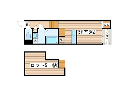 グランドレジデンス北仙台(ワンルーム/2階)の間取り写真