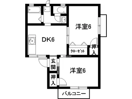 パークサイド88 A棟(2DK/1階)の間取り写真