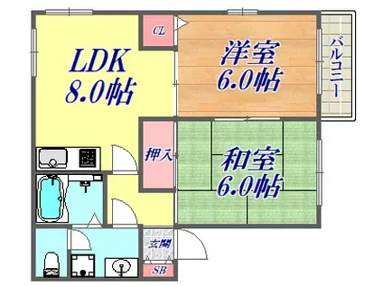 カルムモンルポ(2LDK/2階)の間取り写真
