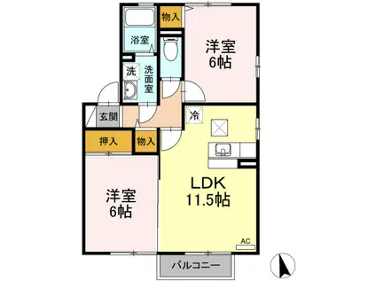 リジェールA(2LDK/1階)の間取り写真