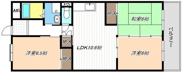 本宮ハイツ山田(3LDK/7階)の間取り写真