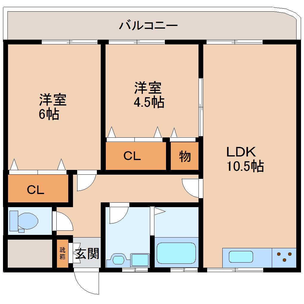 中嶋マンション(2LDK/2階)の間取り写真