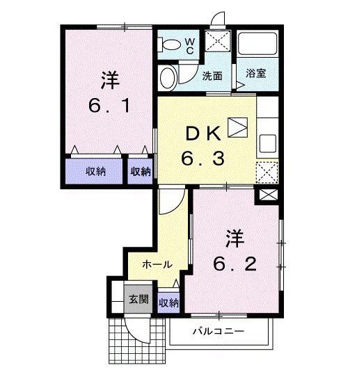 サニーキャッスル I(2DK/1階)の間取り写真