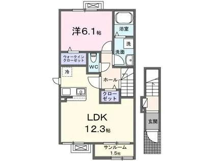 シエロガーデン柏崎B(1LDK/2階)の間取り写真