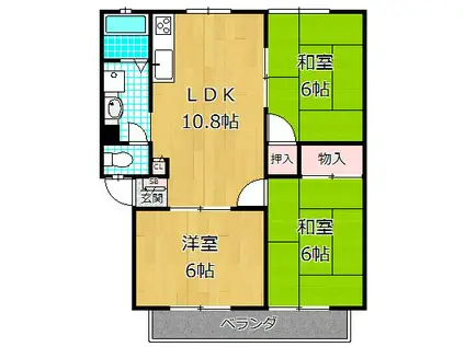 シャトルVI(3LDK/2階)の間取り写真