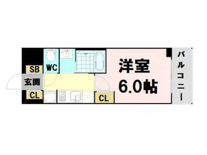 エステムコート難波サウスプレイスVIIリアン(1K/6階)の間取り写真