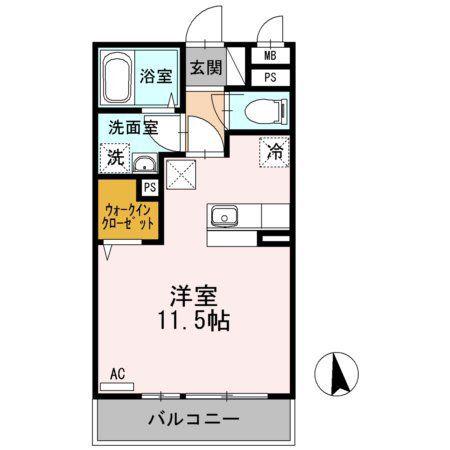グランエスポワール(ワンルーム/2階)の間取り写真