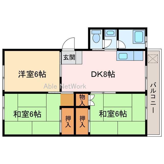 ベルコート七宝台(3DK/2階)の間取り写真