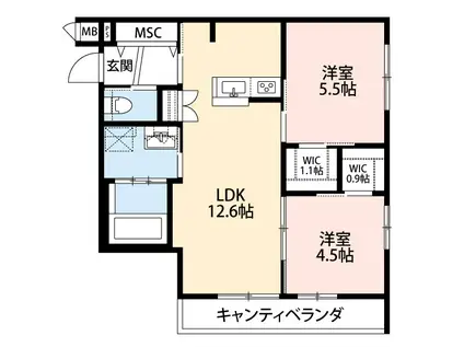 GRACE COURT(2LDK/2階)の間取り写真