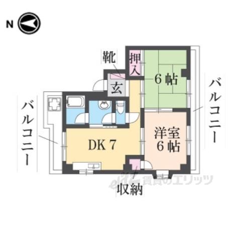 サンライフ若江東(2DK/4階)の間取り写真