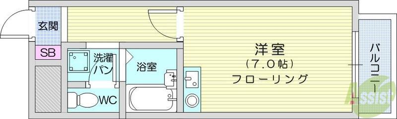 グレードハイツ長町(ワンルーム/4階)の間取り写真