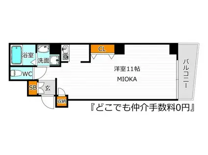 プライムタワー阿倍野40(1K/2階)の間取り写真