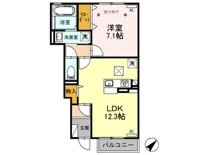 フィオーレ(1LDK/1階)の間取り写真