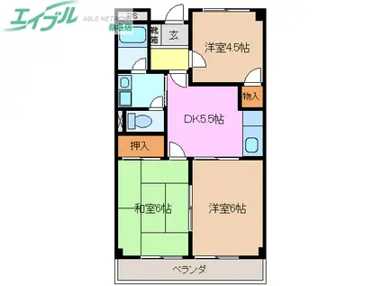 グレイスタウンMIWA B(3DK/1階)の間取り写真