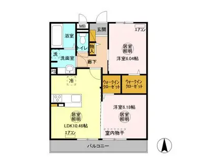 袖ケ浦ヒルサイドプラザA(2LDK/2階)の間取り写真
