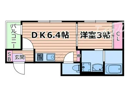シャトーTII(1DK/1階)の間取り写真