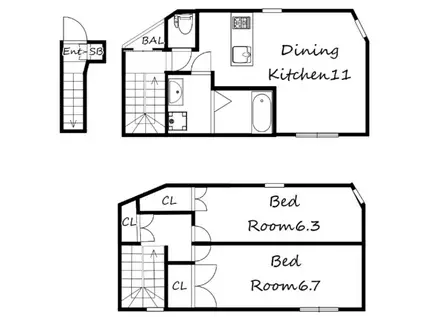 ブロンテ大久保駅前III(2LDK/1階)の間取り写真